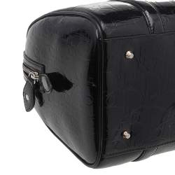 Pre Owned Dior Black Oblique Monogram Patent Leather Boston Bag