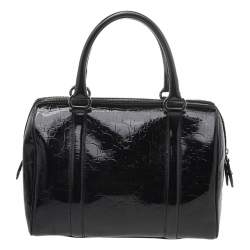 Pre Owned Dior Black Oblique Monogram Patent Leather Boston Bag