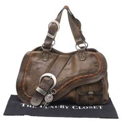 Pre Owned حقيبة كتف ديور غاوشو جلد أخضر زيتوني 