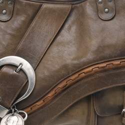 Pre Owned حقيبة كتف ديور غاوشو جلد أخضر زيتوني 