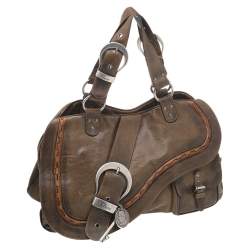 Pre Owned حقيبة كتف ديور غاوشو جلد أخضر زيتوني 