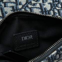 Pre Owned Dior Navy Blue Oblique Canvas Mini Saddle Crossbody Bag