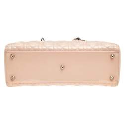 Pre Owned حقيبة يد ديور ليدي ديور كبيرة جلد لامع كاناج وردي فاتح