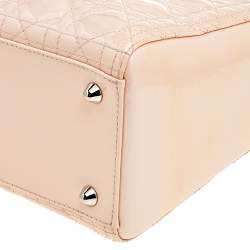 Pre Owned حقيبة يد ديور ليدي ديور كبيرة جلد لامع كاناج وردي فاتح