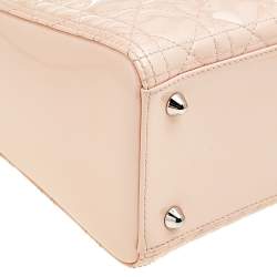 Pre Owned حقيبة يد ديور ليدي ديور كبيرة جلد لامع كاناج وردي فاتح