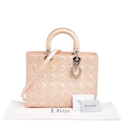 Pre Owned حقيبة يد ديور ليدي ديور كبيرة جلد لامع كاناج وردي فاتح