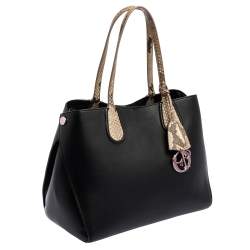 Pre Owned Dior Black/Beige Leather and Python Small Dior Addict Shopper Tote