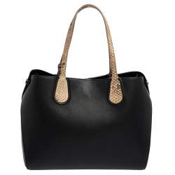 Pre Owned Dior Black/Beige Leather and Python Small Dior Addict Shopper Tote