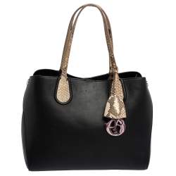 Dior Black/Beige Leather and Python Small Dior Addict Shopper Tote