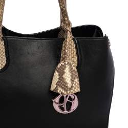 Pre Owned Dior Black/Beige Leather and Python Small Dior Addict Shopper Tote