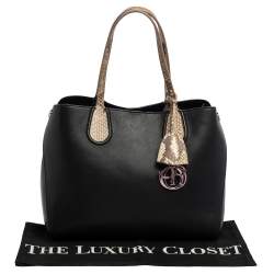 Pre Owned Dior Black/Beige Leather and Python Small Dior Addict Shopper Tote