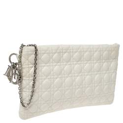 Pre Owned Dior White Cannage Leather Panarea Zip Pouch