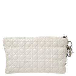 Pre Owned Dior White Cannage Leather Panarea Zip Pouch