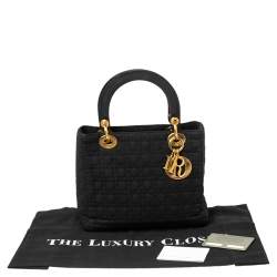 Dior Black Cannage Fabric Medium Lady Dior Tote