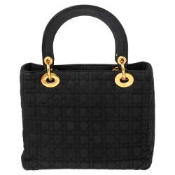 Dior Black Cannage Fabric Medium Lady Dior Tote