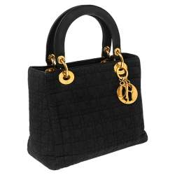 Dior Black Cannage Fabric Medium Lady Dior Tote