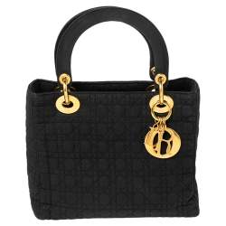 Dior Black Cannage Fabric Medium Lady Dior Tote