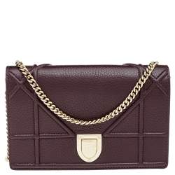 Pre Owned محفظة بسلسلة ديور ديوراما جلد عنابي 