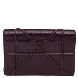 Pre Owned محفظة بسلسلة ديور ديوراما جلد عنابي 