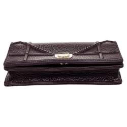 Pre Owned محفظة بسلسلة ديور ديوراما جلد عنابي 