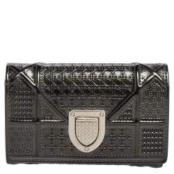 Dior Grey Micro Cannage Patent Leather Diorama Trifold Wallet