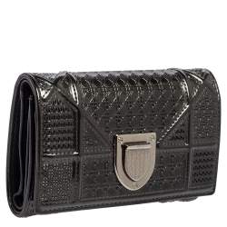 Dior Grey Micro Cannage Patent Leather Diorama Trifold Wallet