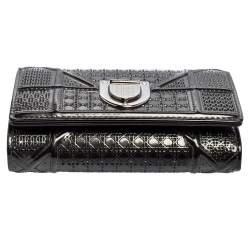 Dior Grey Micro Cannage Patent Leather Diorama Trifold Wallet