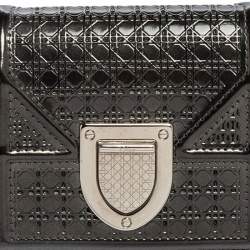 Dior Grey Micro Cannage Patent Leather Diorama Trifold Wallet