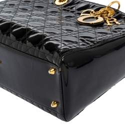Pre Owned Dior Black Cannage Patent Leather Large Lady Dior Tote