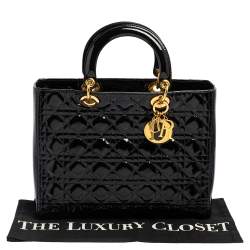 Pre Owned Dior Black Cannage Patent Leather Large Lady Dior Tote