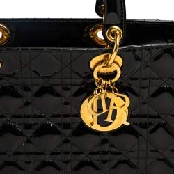 Pre Owned Dior Black Cannage Patent Leather Large Lady Dior Tote