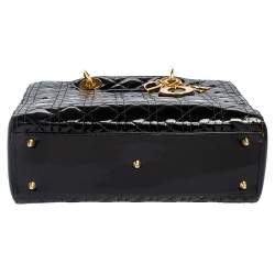 Pre Owned Dior Black Cannage Patent Leather Large Lady Dior Tote