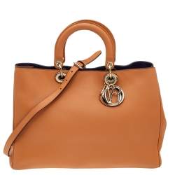 Pre Owned Dior Orange Leather Large Diorissimo Shopper Tote