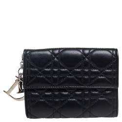 Dior Black Cannage Leather Lady Dior Compact Wallet