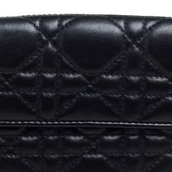 Dior Black Cannage Leather Lady Dior Compact Wallet