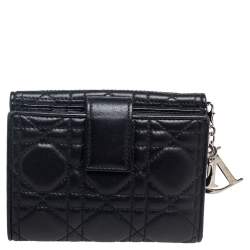 Dior Black Cannage Leather Lady Dior Compact Wallet