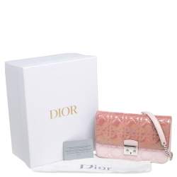 Pre Owned Dior Iridescent/Pink Cannage Quilted Patent and Leather New Lock Clutch Bag