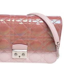 Pre Owned Dior Iridescent/Pink Cannage Quilted Patent and Leather New Lock Clutch Bag