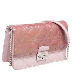 Pre Owned Dior Iridescent/Pink Cannage Quilted Patent and Leather New Lock Clutch Bag