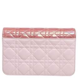 Pre Owned Dior Iridescent/Pink Cannage Quilted Patent and Leather New Lock Clutch Bag