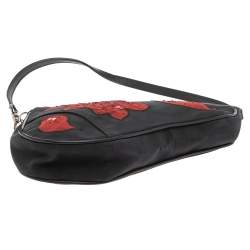 Pre Owned Dior Black/Red Floral Print Fabric Limited Edition Saddle Bag