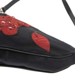 Pre Owned Dior Black/Red Floral Print Fabric Limited Edition Saddle Bag