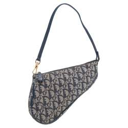 Pre Owned حقيبة سادل ديور جلد وكانفاس أوبليك أزرق/ رصاصي  