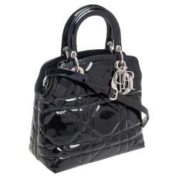 Pre Owned حقيبة يد توتس ديور غرانفيل جلد لامع مبطن كاناج أسود صغيرة 