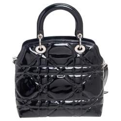 Pre Owned حقيبة يد توتس ديور غرانفيل جلد لامع مبطن كاناج أسود صغيرة 