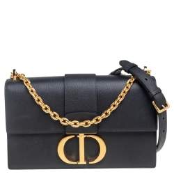 Christian Dior 30 Montaigne Chain Shoulder Bag Calfskin Leather BLK CD Logo