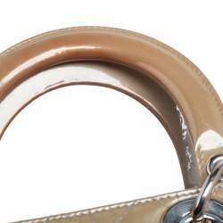 Pre Owned Dior Beige Cannage Patent Leather Large Lady Dior Tote