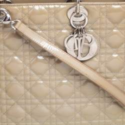 Pre Owned Dior Beige Cannage Patent Leather Large Lady Dior Tote