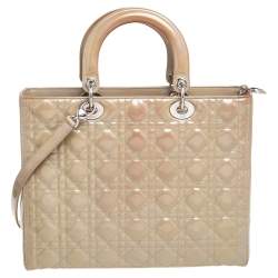 Pre Owned Dior Beige Cannage Patent Leather Large Lady Dior Tote