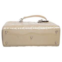 Pre Owned Dior Beige Cannage Patent Leather Large Lady Dior Tote